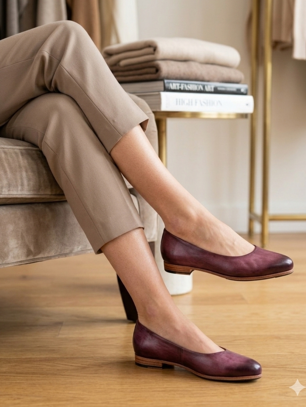 Two Pretty Handcrafted Burnished Leather Almond Toe Flats – Burgundy/Plum